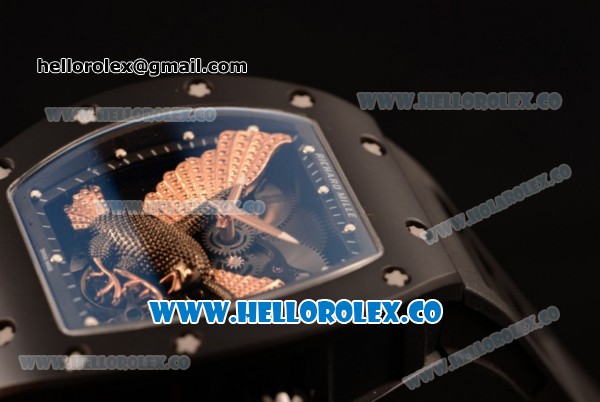 Richard Mille RM 023 Miyota 9015 Automatic PVD Case with Eagle Skeleton Dial and Black Rubber Strap - Click Image to Close